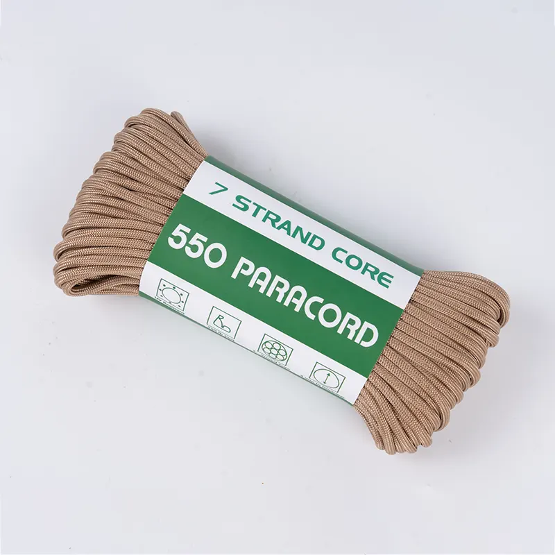 7-trådig kärna 4mm Solid Ljusbrun 550 Polyester Paracord