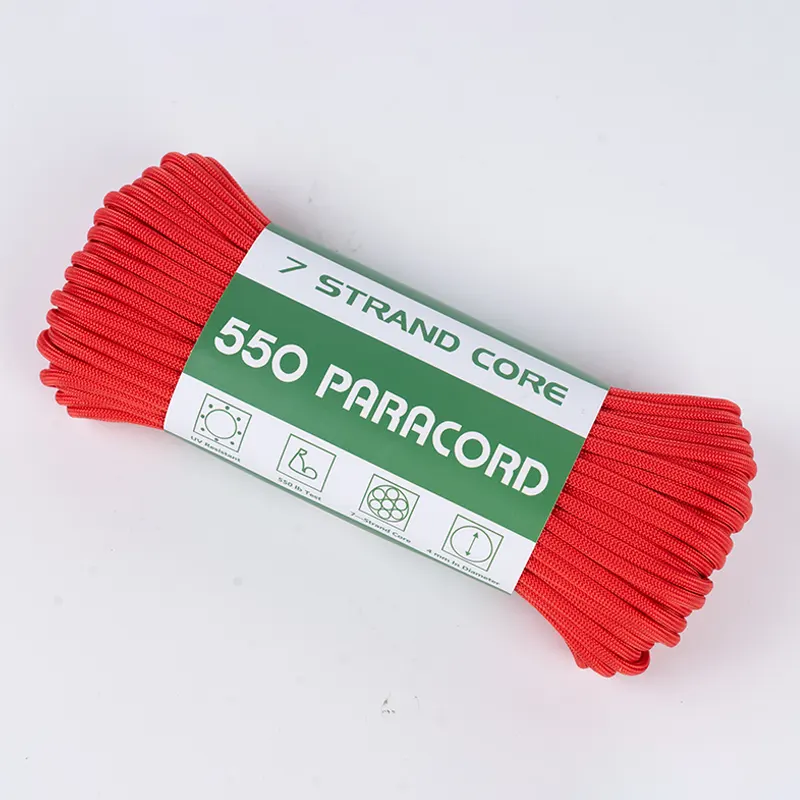 7-trådskärna 4mm Solid Red 550 Polyester Paracord
